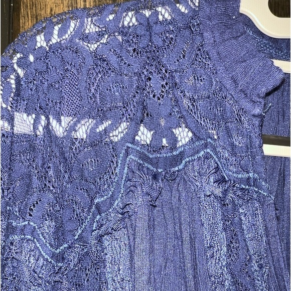 Free People Top M Georgia Lace Tunic Peasant Button Front Semi Sheer Navy Blue - Picture 7 of 13